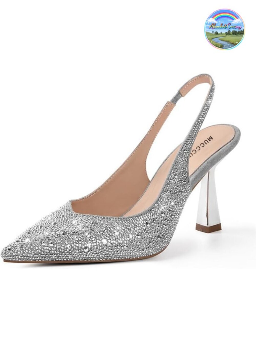 Women's Rhinestone Kitten Heels Slingback Pointed Toe Pumps with Non-Slip Sole
